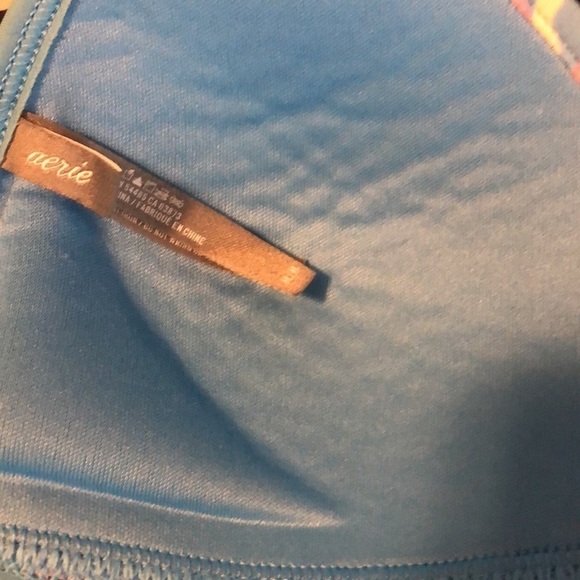 Aerie Bikini Top Blue Pink Bikini Top Padded Push Up Neck Back Ties M - Picture 5 of 6